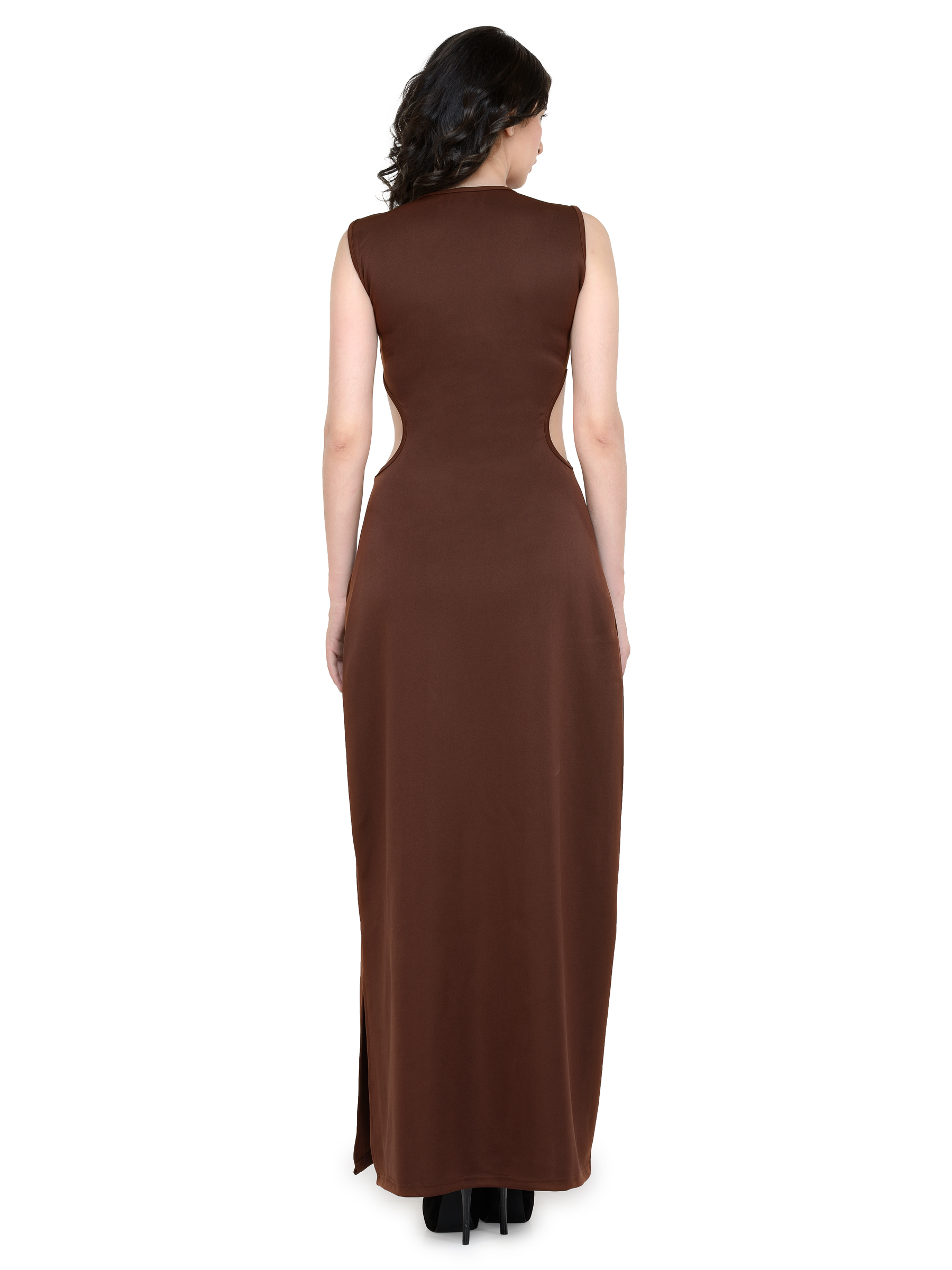 RAW LOVE BROWN CUT OUT JERSEY MAXI DRESS